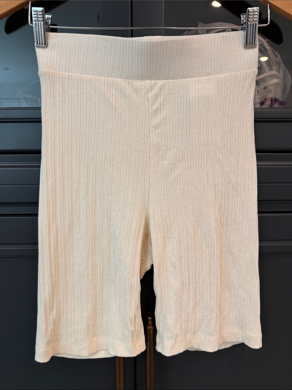 Noisy May Cream Ribbed Biker Shorts